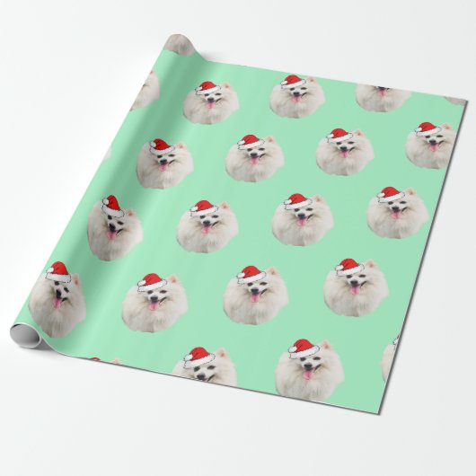 Weißpekingese mit Weihnachtsmannmütze Geschenkpapier (Ungerollt)