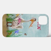 Weißpelikan, Blume und Schmetterlinge, Monogramm Case-Mate iPhone Hülle (Rückseite (Horizontal))