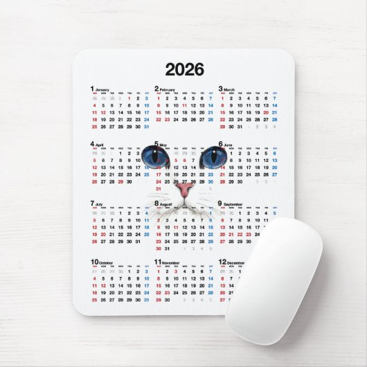 Weißpersische Kalender 2025 Mousepad (Mit Mouse)