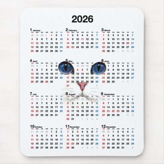 Weißpersische Kalender 2025 Mousepad (Vorne)