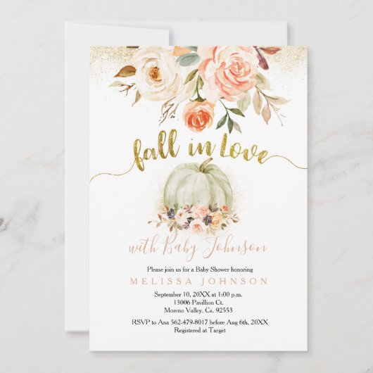 Weißpfirsich und Goldmedaille fallen in Liebe Baby Einladung (Vorderseite)