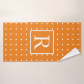 Weißpolka Dots Orange Monogram Initial Cool Bat Badehandtuch (Badehandtuch)