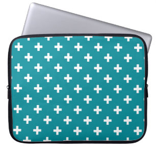Weißpolka kreuzt aquamarin laptopschutzhülle