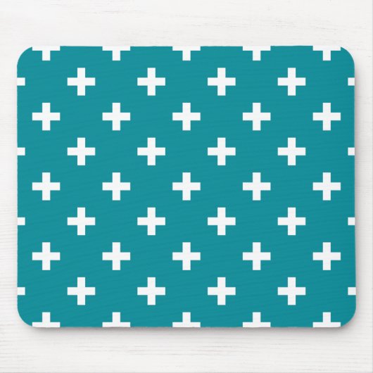 Weißpolka kreuzt aquamarin mousepad (Vorne)