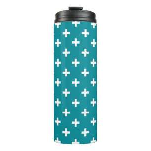 Weißpolka kreuzt aquamarin thermosbecher