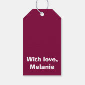 Weißpolka kreuzt auf Maulbeere Geschenkanhänger (Rückseite)