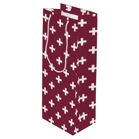 Weißpolka kreuzt auf Maulbeere Geschenktüte Für Weinflaschen (Vorderseite Schrägansicht)