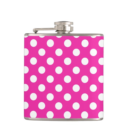 Weißpolka-Punkte auf Fuchsia Flachmann (Vorderseite)
