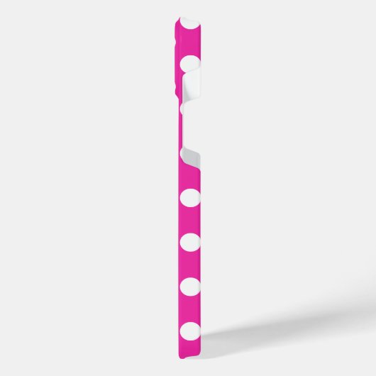Weißpolka-Punkte auf Fuchsia iPhone Hülle (Linke Seite)