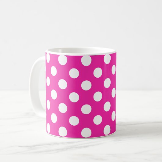 Weißpolka-Punkte auf Fuchsia Kaffeetasse (Vorderseite Links)
