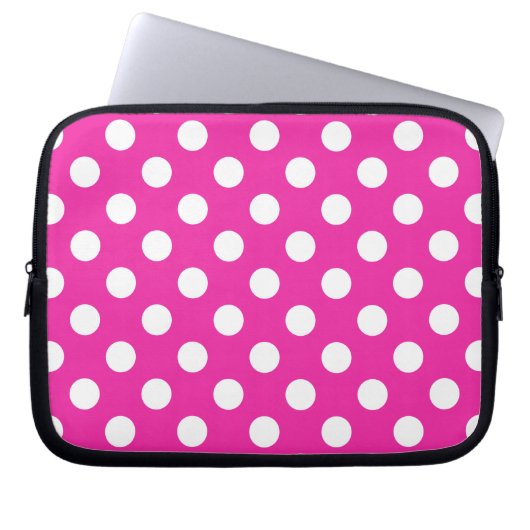Weißpolka-Punkte auf Fuchsia Laptopschutzhülle (Vorderseite)