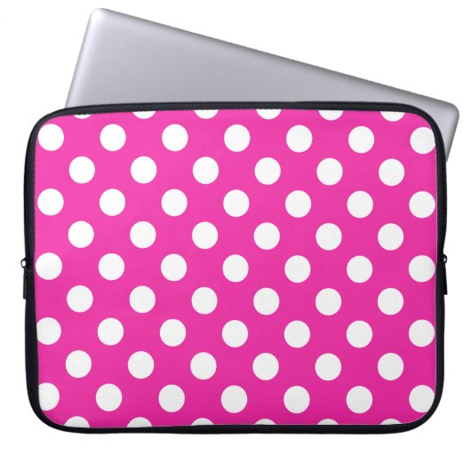 Weißpolka-Punkte auf Fuchsia Laptopschutzhülle (Vorderseite)