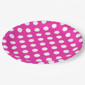 Weißpolka-Punkte auf Fuchsia Pappteller (Schrägansicht)