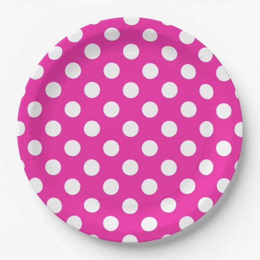 Weißpolka-Punkte auf Fuchsia Pappteller (Vorderseite)