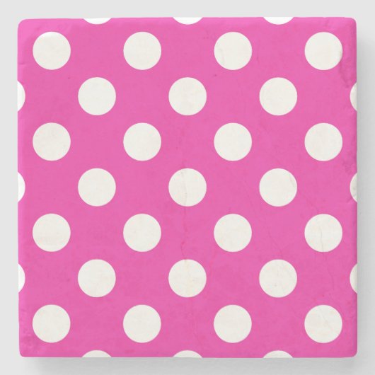 Weißpolka-Punkte auf Fuchsia Steinuntersetzer (Vorderseite)