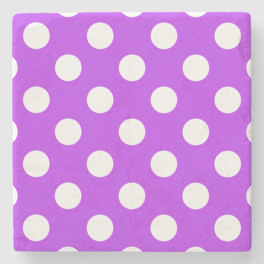 Weißpolka Punkte auf leuchtend lila Steinuntersetzer (Vorderseite)