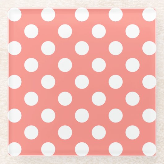 Weißpolka-Punkte auf Pfirsich Glasuntersetzer (Vorderseite)