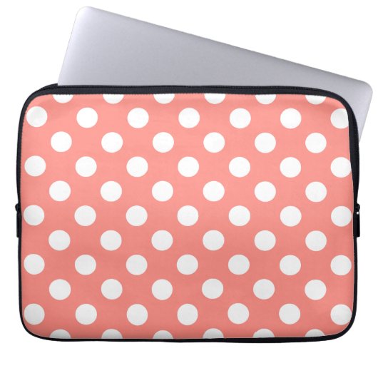 Weißpolka-Punkte auf Pfirsich Laptopschutzhülle (Vorderseite)