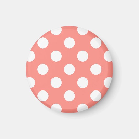 Weißpolka-Punkte auf Pfirsich Magnet (Vorne)