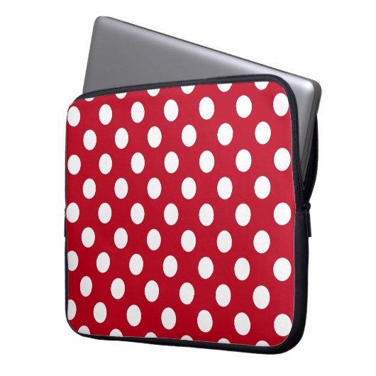 Weißpolka Punkte auf rot Laptopschutzhülle (Vorderseite Links)