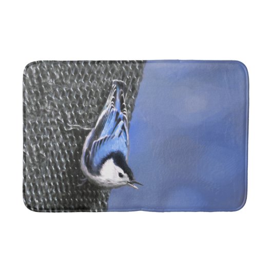 Weißreißer Nuthatch Malerei Original Vogelkunst Badematte (Vorderseite)
