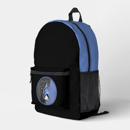Weißreißer Nuthatch Malerei Original Vogelkunst Bedruckter Rucksack (Rückseitige Ecke Rechts)