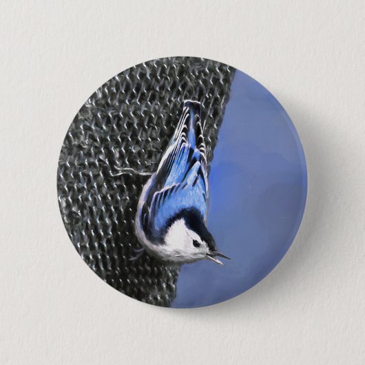 Weißreißer Nuthatch Malerei Original Vogelkunst Button (Vorderseite)