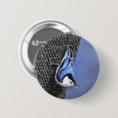 Weißreißer Nuthatch Malerei Original Vogelkunst Button (Vorne & Hinten)