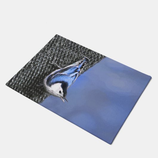 Weißreißer Nuthatch Malerei Original Vogelkunst Fußmatte (Schrägansicht)