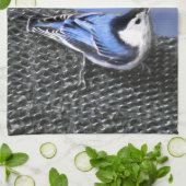 Weißreißer Nuthatch Malerei Original Vogelkunst Geschirrtuch (Gefaltet)