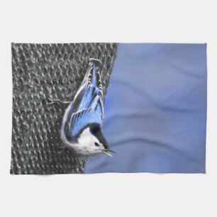 Weißreißer Nuthatch Malerei Original Vogelkunst Geschirrtuch