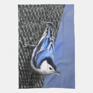Weißreißer Nuthatch Malerei Original Vogelkunst Geschirrtuch
