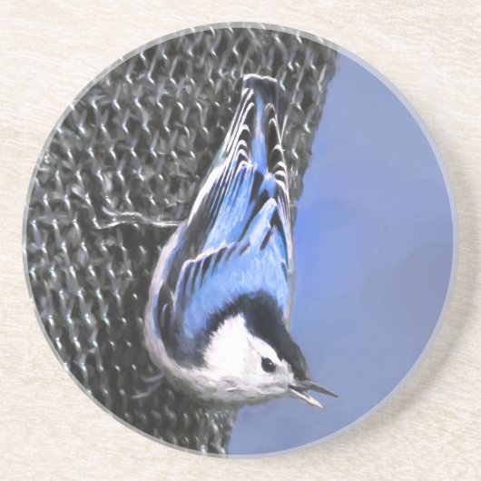 Weißreißer Nuthatch Malerei Original Vogelkunst Getränkeuntersetzer (Vorne)