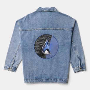 Weißreißer Nuthatch Malerei Original Vogelkunst Jeansjacke