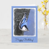 Weißreißer Nuthatch Malerei Original Vogelkunst Karte (Gelbe Blume)