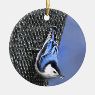 Weißreißer Nuthatch Malerei Original Vogelkunst Keramik Ornament