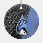 Weißreißer Nuthatch Malerei Original Vogelkunst Keramik Ornament (Hinten)
