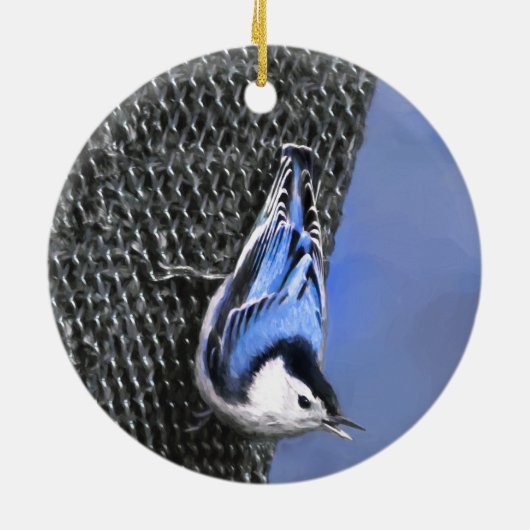 Weißreißer Nuthatch Malerei Original Vogelkunst Keramik Ornament (Hinten)