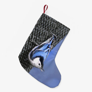 Weißreißer Nuthatch Malerei Original Vogelkunst Kleiner Weihnachtsstrumpf