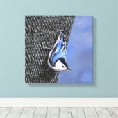 Weißreißer Nuthatch Malerei Original Vogelkunst Leinwanddruck (Insitu (Holzboden))