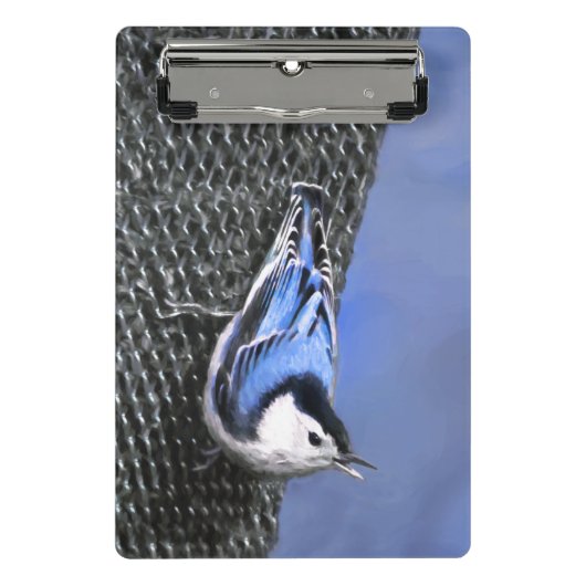 Weißreißer Nuthatch Malerei Original Vogelkunst Mini Klemmbrett (Vorderseite)