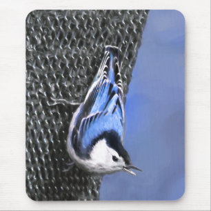 Weißreißer Nuthatch Malerei Original Vogelkunst Mousepad