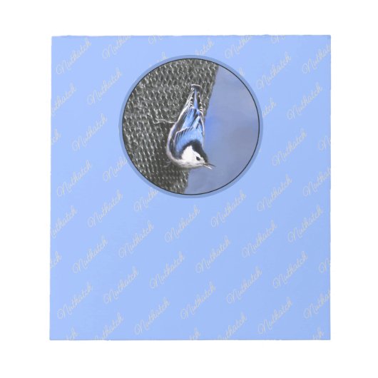 Weißreißer Nuthatch Malerei Original Vogelkunst Notizblock (Vorderseite)