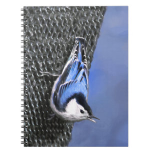 Weißreißer Nuthatch Malerei Original Vogelkunst Notizblock
