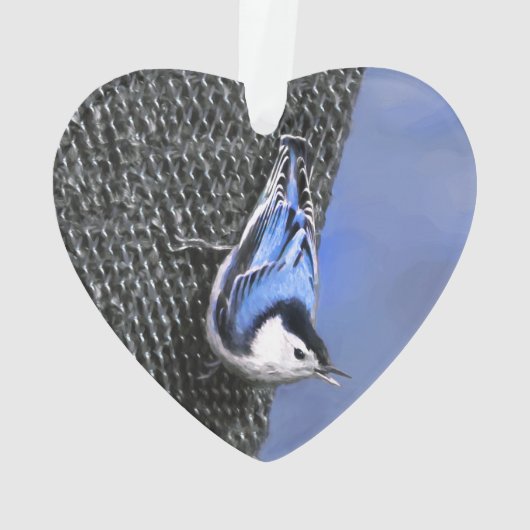 Weißreißer Nuthatch Malerei Original Vogelkunst Ornament (Rückseite)