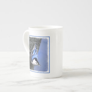 Weißreißer Nuthatch Malerei Original Vogelkunst Porzellantasse