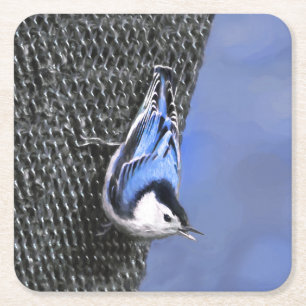 Weißreißer Nuthatch Malerei Original Vogelkunst Rechteckiger Pappuntersetzer