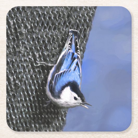 Weißreißer Nuthatch Malerei Original Vogelkunst Rechteckiger Pappuntersetzer (Vorderseite)