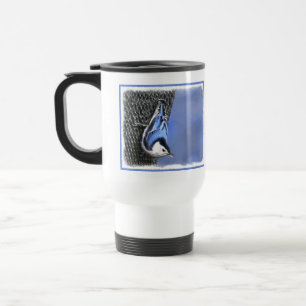 Weißreißer Nuthatch Malerei Original Vogelkunst Reisebecher