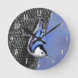 Weißreißer Nuthatch Malerei Original Vogelkunst Runde Wanduhr